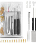 No Sweat Gold Eyeglass Repair Tool Kit With Heavy Duty Screwdriver Set Loaded With Tiny Screws Air Cushion Nose Pads and more.