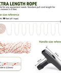 Diagram showing 3 Pack 10 Ft Pull Cord Rope With Handle 9/64 Inch 3.5mm Premium Starter Rope dimensions and handle size for engines.