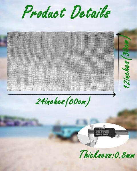 Self-Adhesive Aluminized Fiberglass Heat Shield With Aluminum Backing, Reflective Thermal Barrier, 12x24 inch, 0.8mm thick