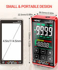 Front and side view of Digital Multimeter Tester With Smart Touch TRMS Auto Ranging 9999 Counts, with dimensions listed.