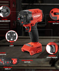 Beast Mode Cordless Impact Wrench 1/2 Inch Brushless Motor with speed control, LED light, and forward/reverse button features.