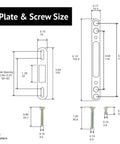Technical drawing of Sliding Patio Door Lock With 45 Degree Keyway And Adjustable Bolt Projection, Round End Faceplate dimensions.