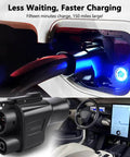 Top Tier Nacs To Ccs Adapter Dc Fast Charging No Sweat Ev Converter showing charging plug in vehicle with lit indicator.