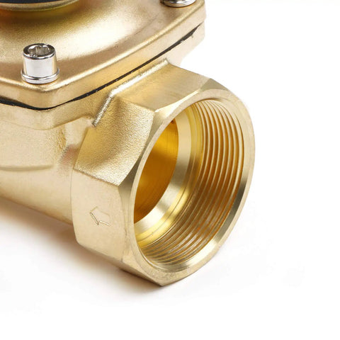 Close-up of One And A Half Inch Brass Electric Solenoid Valve 12V DC Normally Closed Viton Seal For Gasoline Diesel Oils And Lubricants
