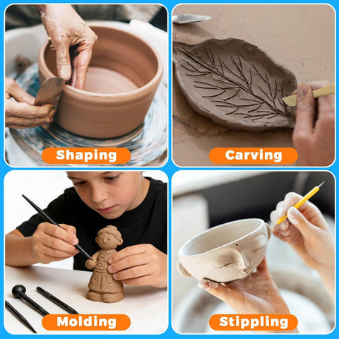Air Dry Clay Glaze And 25 Piece Tool Kit With Gloss Varnish Protectant for shaping, carving, molding, and stippling crafts