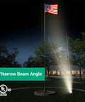 22W Dusk To Dawn Outdoor Spotlight With Photocell Sensor, illuminating flagpole with 20° narrow beam at night