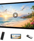 18.5 Inch Commercial Digital Signage Display And Cloud Managed Media Player Kiosk showing beach scene with remote and phone.