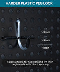 Hook on black pegboard with 1/8 and 1/4 inch spacing for All In One Pegboard Organizer Kit With 246 Pieces Hooks Bins Baskets Paper Towel Holder For One Eighth And One Quarter Pegboard Garage Tool Storage And Hanging Solutions To Keep Your Shop On Point.