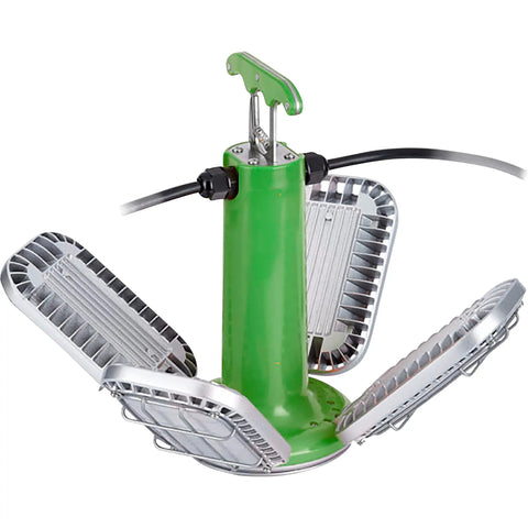 16000 Lumen Temporary LED Work Light With Four Pivoting Panels And 360 Degree Beam Spring Loaded Quick Mount Hook 10 Foot Power Cord