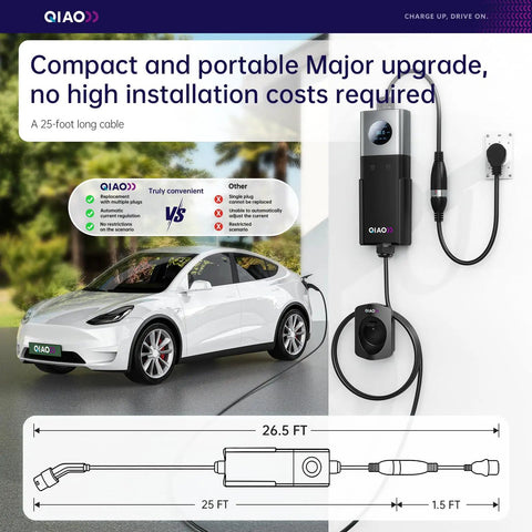 Total Game Changer Level 2 Ev Charger For J1772 Rides Churning Out 40 Amps At 240 Volts with 25-foot cable and wall outlet.