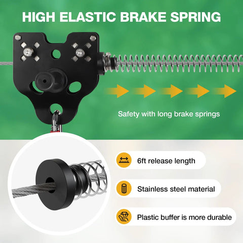Backyard Zip Line Kit For Kids And Grownups Up To 400 Lbs Quick Tighten Zipline with rust-proof spring brake