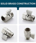 Water Flow Control Valve With Brass Shut Off For Dual Shower Faucets And RV Shower Head Hose Brushed Nickel Finish with lever