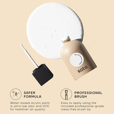 White Paint Touch Up Multi Surface Satin Finish No 01 Perfect White 1.5 Oz Scratch Repair with brush and paint swatch