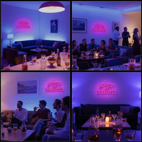 Falling Man Neon Sign With Purple LED Glow For Wall Decor Bedroom Game Room Man Cave Bar And Party Vibe Whimsical Drop Into Hole Neon Light Gift For Boys in lounge setting