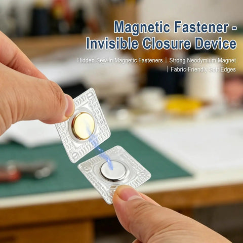 Hidden Magnetic Sewing Snaps 1.18-Inch Hella Strong and Low Profile for DIY Clothing Fixes, showcasing magnetic fasteners in hand.
