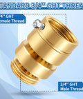 Lead Free Brass Self Draining Vacuum Breaker Adapter For Outdoor Faucets Three Quarter Inch GHT Female To Three Quarter Inch GHT Male Anti Siphon Backflow Preventer Hose Bib Spigot Replacement