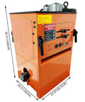 Jobsite Ready Heavy Duty Electric Rebar Bender And Cutter Combo 110V Foot Switch Rig side view with dimensions and controls