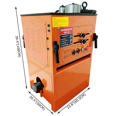 Jobsite Ready Heavy Duty Electric Rebar Bender And Cutter Combo 110V Foot Switch Rig side view with dimensions and controls