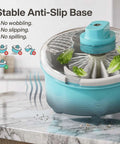 Electric Salad Spinner And Produce Washer To Wash And Spin Dry Leafy Greens Berries Or Fresh Veggies Fast With A Steady Non Slip Base That Makes Kitchen Cooking And Cleanup Totally Hassle Free In Blue showing stable anti-slip base and spinning action.
