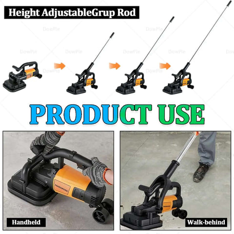 Exemple d'utilisation d'une ponceuse à béton industrielle et d'une ponceuse à 4 têtes avec mode sec/humide, 3 000 RPM , boost RPM , 110 V