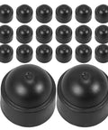 50 Pack M8 Black Plastic Hex Dome Nut Caps Protective Screw Covers for Exposed Ends in rows view.