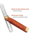 Premium 9 Inch T Bevel Angle Finder With Solid Wooden Handle And Rustproof Stainless Steel Blade in detail showing angle markings.