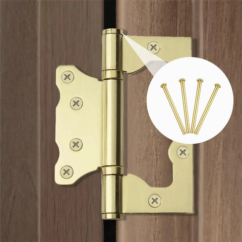 Close-up of installed brass-colored 4 Pack 3.5 Inch Door Hinge Pins For Interior Wood Doors Replacement Hinges With Round Corner Design Durable Hinge Pins