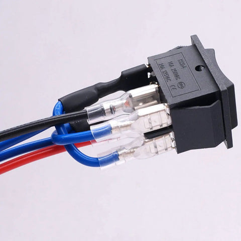 12V Polarity Reverse Switch Momentary DPDT Rocker Toggle With 6 Pins, ON OFF ON Action, Auto Reset, RV Jack Motor Control, Jumper Wires Included, 16A 250V AC or 20A 125V AC, Great For RVs, black 6-pin switch with jumper wires