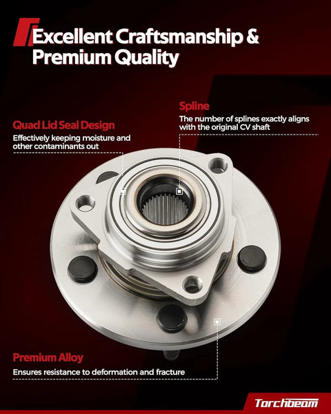 Front view of Beefy Front Wheel Bearing And Hub Assembly 513288 for Chevy Equinox, GMC Terrain, showing quad lid seal design.