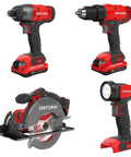 Pro Grade Garage Ready 20v Max Cordless Power Tool Combo featuring circular saw, drill driver, impact driver, and LED work light.