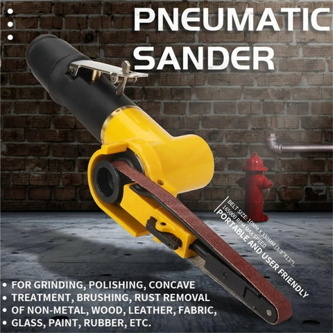 Rock Solid Air Belt Sander And Pneumatic Angle Grinder Featuring adjustable grinding settings and ergonomic handle for low vibration work.