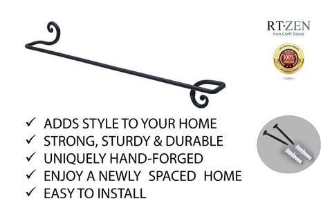 Farmhouse Style Matte Black Wrought Iron Towel Holder, Wall Mounted Towel Bar For Bathroom And Kitchen, Hand Forged Metal Hanger, 24 Inch Length Fits 24 Inch Towels, Space Saving Rustic Decor, with installation hardware