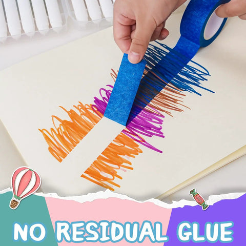 Applying blue tape from Rainbow Masking Tape Set With Twelve Rolls Of Colorful Painter Tape One Inch By Seven Hundred Twenty Feet Each