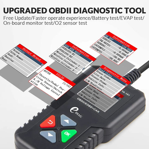 YA101 Upgraded OBD2 Scanner Auto Code Reader For Check Engine Light O2 Sensor EVAP Test with display and function buttons visible