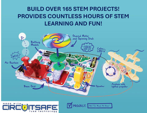 Motion Electronics Discovery Kit For Kids with colorful circuit board and various electronic components.