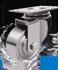 Heavy Duty Industrial Castors Set Of 4 With Brakes Tough As Nails Stainless Steel 304 Rust Proof Caster Wheels detail with water splash