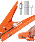 Beefy Five Sixteenth Inch Heavy Duty Single Hole Puncher with limiter, handheld, for cards, photos, and crafts, shown with accessories