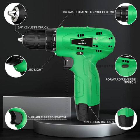Cordless 20V Power Drill with 3 Batteries and Charger, Variable Speed 18 Plus 1 Torque Settings, Lithium Ion Drill Kit
