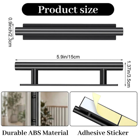 40 Pack Peel And Stick Cabinet Handles With Double Sided Tape No Sweat Install Abs Plastic Push Pull Helper For Kitchen Sliding Doors Furniture Upgrade Game Changer size illustration showing dimensions and material details.
