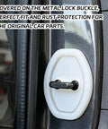 Pack Of Four White Silicone Car Door Latch Covers Quiets Your Whip With Rubber Striker Pads Self Adhesive Anti Rust Guards for lock buckle.