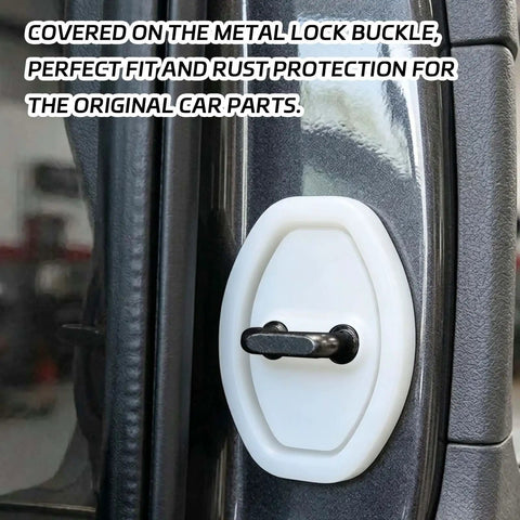 Pack Of Four White Silicone Car Door Latch Covers Quiets Your Whip With Rubber Striker Pads Self Adhesive Anti Rust Guards for lock buckle.