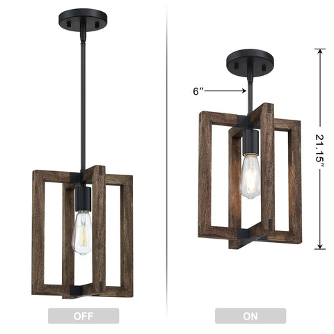 Three Pack Farmhouse Pendant Lights Kit With Adjustable One Light Wood Body Semi Flush Mount Ceiling Fixtures In Black Finish