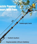 Cordless Electric Pruning Shears With Eight Foot Telescopic Pole Pro Grade Build Two Inch Cutting Capacity Powerful 1000W Brushless Motor