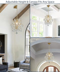 Top Tier Gold Crystal Raindrop Pendant Chandelier Featuring Durable Glass Tubes And Adjustable Chain Ceiling Light E26 Socket in various ceiling styles.