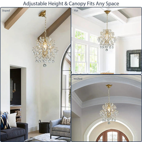 Top Tier Gold Crystal Raindrop Pendant Chandelier Featuring Durable Glass Tubes And Adjustable Chain Ceiling Light E26 Socket in various ceiling styles.