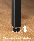 Adjustable floor protector on Rustic Brown And Black Computer Desk With Power Outlet Compact Thirty One Point Five Inch Wide Home Office Desk Featuring 3 Built In Hooks Sturdy And Easy To Assemble For Small Spaces