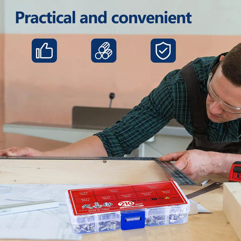 210 Piece Terminal Block Screw Set With Square Washers Sizes M3 To M5 in tidy box for electrical panel wiring