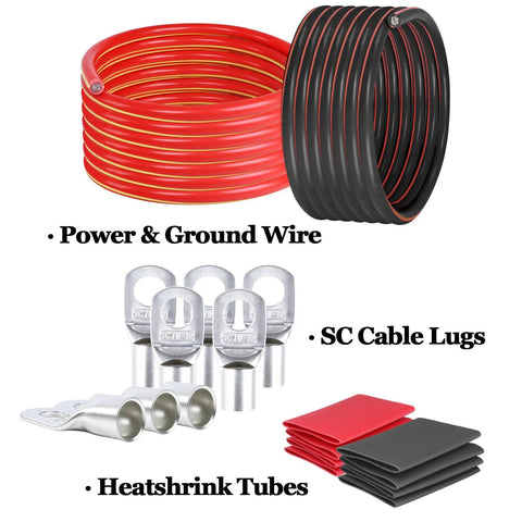 1/0 Gauge Battery Cable Kit 26 Ft Black And Red Copper Clad Aluminum Inverter Wire With Lugs And Heat Shrink Tubes