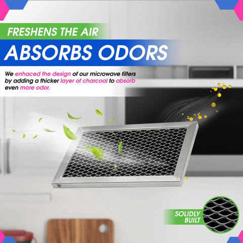 Odor Busting Microwave Charcoal Filter Replacement 6.15 x 3.95 Inches For Over The Range Ovens 2 Pack Fits JX81J WB02X11536 WB06X10823 Freshens Kitchen Air And Filters Vent Hood