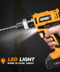 18V Max Cordless Drill Driver Kit With 3/8 Inch Keyless Chuck, 21 Plus 1 Torque Settings, dual speed, LED Light, orange and black design